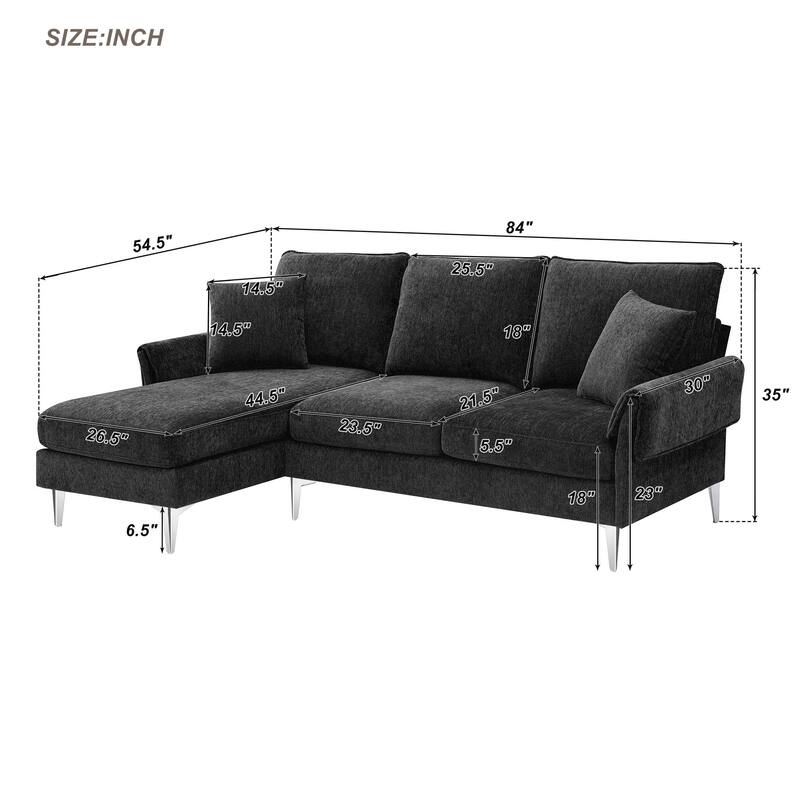 Modern 84" Versatile 4Seater Sofa, Convertible Chenille Sectional